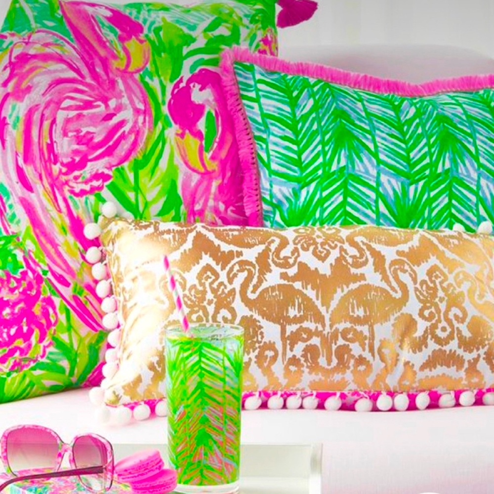 Two Lilly Pulitzer Painted Palms two
Square Pillows. sofa or bed cushions